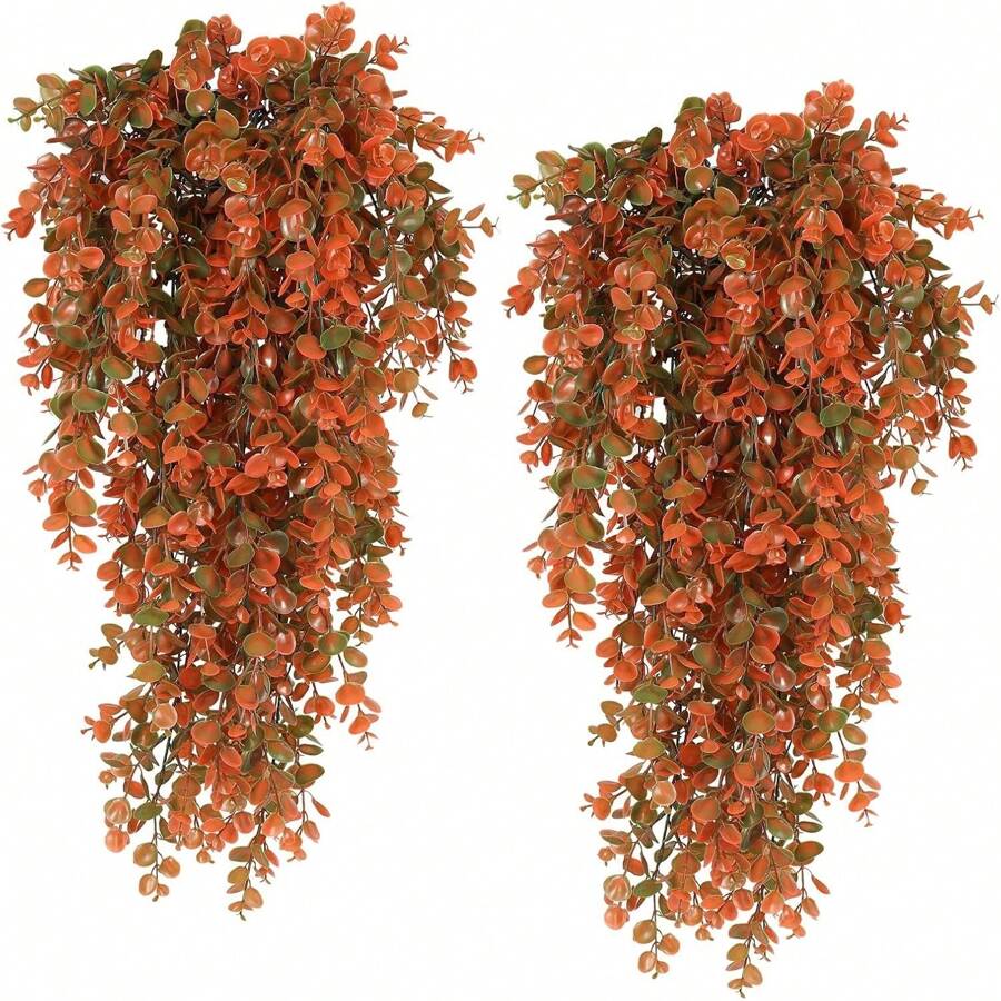 2pcs Artificial Hanging Eucalyptus Leaves, 29.9inch/76cm Fake Eucalyptus Vines, UV-Resistant Plastic Vines For Indoor And Outdoor Room Wall, Wedding, Yard And Porch Decor (Green, Autumn Red, Autumn Orange, Black, Black & White), Suitable For Spring, Summer, Autumn, Halloween