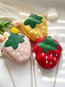 1Pc New Style Mini Casual Versatile Strawberry Pattern Zipper Closed Boy And Girl Crossbody Bag, Suitable For Kindergarten, Elementary School And Junior High School Students, Suitable For Daily School, Outdoor Sports, Birthdays, Holidays, Back To School, Summer, Vacation, Beach, Travel, Students, Picnics