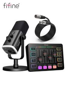 FIFINE Podcast Sound Card Studio Kit With Dynamic XLR/USB Gaming Microphone, USB/XLR Microphone Kit With Volume Fader/XLR Interface For PC Gaming Recording Video Vocal-Ampligame-FIFINE KS5