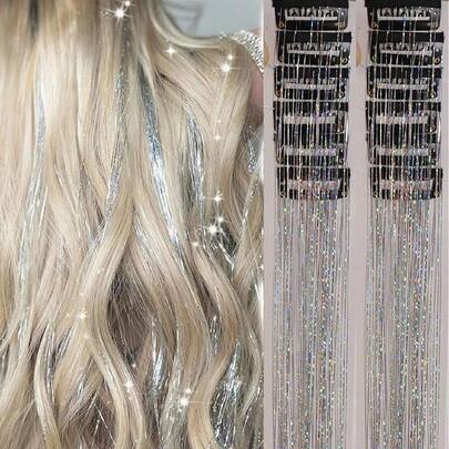 12 lọn tóc nối thẳng bằng sợi tổng hợp, quà tặng thời trang dự tiệc, phụ kiện tóc bóng mượt cho nữ, 12 lọn/bộ, tóc nối kẹp, kẹp tóc lấp lánh nhiều màu sắc dài 20 inch, quà tặng ngày lễ, phụ kiện tóc lấp lánh kiểu cổ tích, kẹp tóc lấp lánh dự tiệc, Giáng sinh