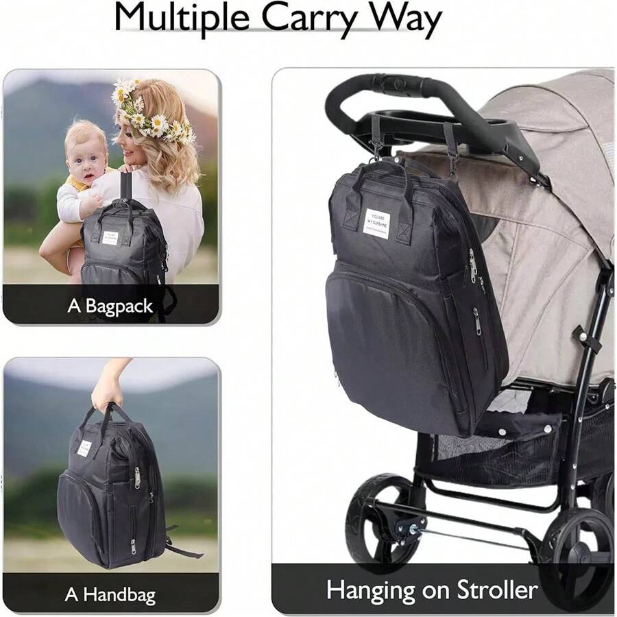 Baby Changing Bag Diaper Bag Large Nappy Backpack With Portable Changing Mat UK - Grey - View 1