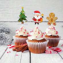 15/30 件圣诞纸杯蛋糕装饰装饰物，可爱圣诞老人雪人圣诞树姜饼人图案纸质装饰物圣诞派对蛋糕装饰用品 - 彩色 - 查看 4