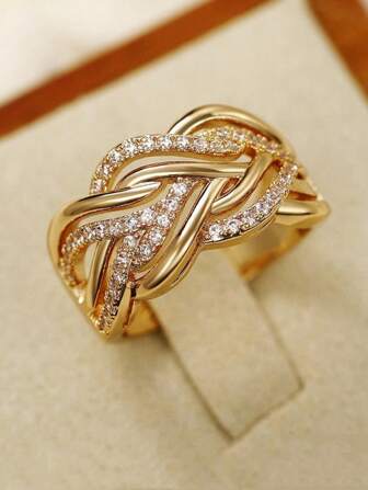 1pc Fashionable Wide Copper Ring With Micro Pave Zirconia Stone, Daily Wear, Engagement, Wedding, Valentine's Gift For Women,Mom,Mother,Mother's Day,Gift