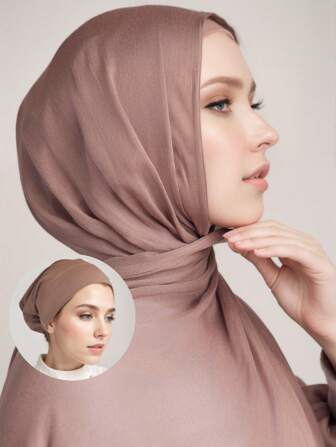 1 pieza Conjunto de accesorio de moda de cuatro estaciones que incluye un chal de unicolor de modal con borde ancho y 1 pieza de gorro de pañuelo forrado