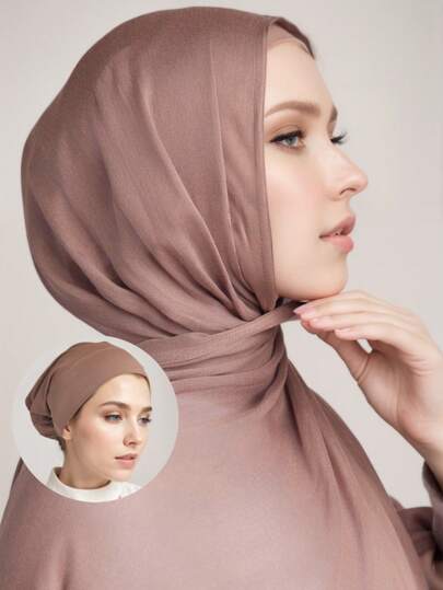 1 Stück Damen Modal Einfarbig Schal mit breiter Kante und 1 Stück gefütterter Bandana Hut Kombi-Set, Modisches Accessoire Set für alle Jahreszeiten