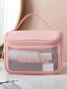 Letter Graphic Square Makeup Bag Makeup Bag Makeup Pouch Skincare Bag Toiletry Bag Packing Cubes, Travel Essentials Cruise Essentials Dorm Essentials, Wedding Bridesmaid Gifts, Mom Gifts, Birthday Gifts, Gifts For Friends And Teachers, Home Decor, Bathroom Living Room Bedroom Decor, Bathroom Organizer, Jewelry Organizer, Lip Oil Organizer, Nail Polish Organizer Storage Makeup Organizer Makeup Case - Pink - View 3