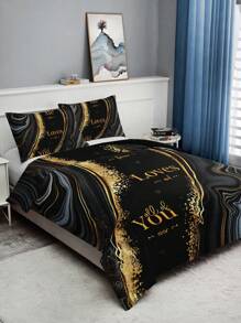 Bộ chăn ga gối 3 món in kỹ thuật số bằng sợi polyester độ nét cao phong cách vàng - Nhiều màu - Xem 5