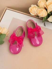 1 Pair Cute Butterfly Floral Decor Solid Color Non-Slip Massage Sole Flat Baby Walking Shoes Suitable For Spring And Autumn - Hot Pink - View 3