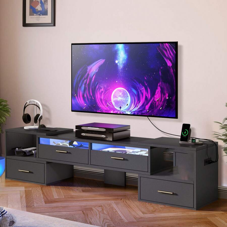 Sturdum LED Gaming Entertainment Center With Power Outlets Large TV
