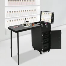 4-Drawers Table Makeup Case With Wheels , Rolling Foldable Nail Desk Cosmetic Storage Organizer, Travel Mobile Makeup Artist Trolley - Nhiều màu - Xem 1