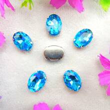Oval Elliptical Shape Glass Non-AB Normal Colors Fancy Ellipse Shiny Handmade Sliver Gold Metal Claw Base, Sewing Crystal Hand Sewn Rhinestone Decoration Beads Flat Back With Holes Gems DIY Accessories Sew On Stones Strass For Decorating Clothes, Dress, Bags, Shoes, Brooches, Earrings, Handicrafts. - Fantasy Colors - View 10