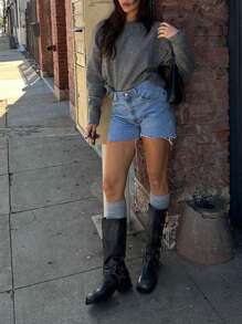 FOR BEAUTY Autumn And Winter New Solid Color Simple Round Neck Long Sleeved Daily Casual Lazy Style Knitted Sweater Knit Top, Fashion Loose And Warm Commuting Style Sweater Jumpers For Women Pullover New Year