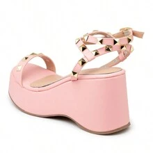 Platform Wedge Sandal With Strap And Spikes In Gold 9001 Lady - 淺粉色 - 查看 3