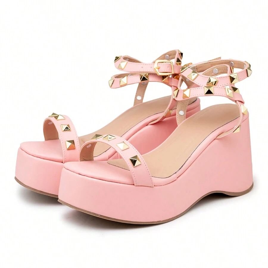 Platform Wedge Sandal With Strap And Spikes In Gold 9001 Lady - 淺粉色 - 查看 1