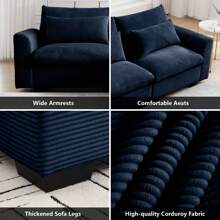 Modular Sectional Sofa, 122" Corduroy Deep Seat Upholstered Sofa,157" L Shaped Couch Set With Ottoman For Living Room, 3-4 Seater Comfy Cloud Couch With Waist Pillow For Living Room Office Apartment - màu xanh lam 4 chỗ ngồi + 2 đôn - Xem 5