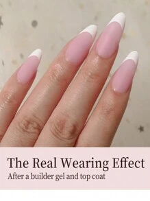 120Pcs French Tip Press-On Nails Matte Oval Shape, 12 Sizes French Tip Nail Tips - 5 Sheets Pink Medium Almond Pre-Applied Tip Primer & Base Coat, No Need To File Fake Nails For Nail Art Diy Nail Supplies Nails - Baby Pink - View 4