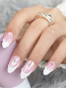 120Pcs French Tip Press-On Nails Matte Oval Shape, 12 Sizes French Tip Nail Tips - 5 Sheets Pink Medium Almond Pre-Applied Tip Primer & Base Coat, No Need To File Fake Nails For Nail Art Diy Nail Supplies Nails - Baby Pink - View 5