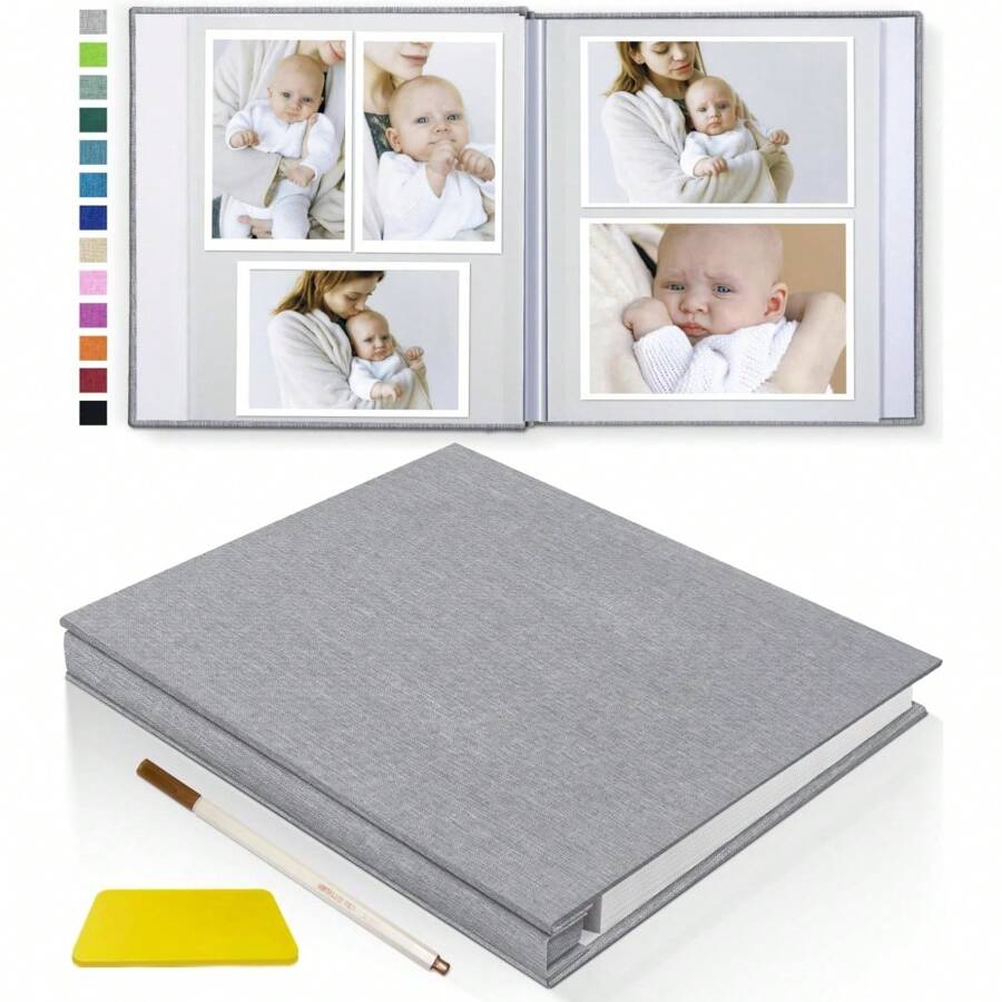 1pc Photo Album 4x6 5x7 8x10in Self Adhesive Scrapbook Album For Pictures DIY Photo Book,Metal Pen And Scraper Birthday Gifts For Women Mom,Wedding Baby Family Travel, - 灰色 - 查看 1