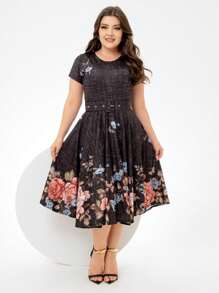 Godet Midi Dress Lead Floral Belt Wonderful New Arrival Christian Women's Fashion Woman - 深灰色 - 查看 3