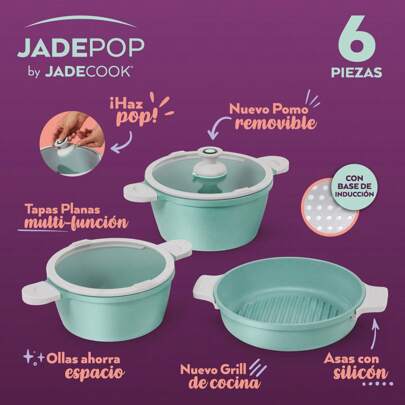 CV DIRECTO Batería De Cocina Premium Jade Pop 5 Piezas + Pomo Removible Garantía Como Lo Viste En TV