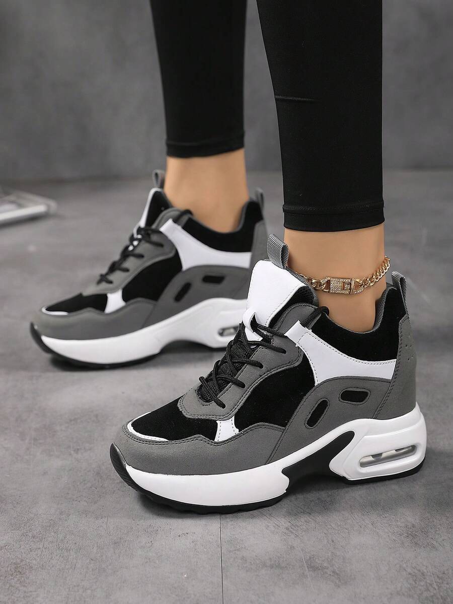 Women's Running Shoes, Mesh Breathable And Fashionable Shock-Absorbing Lightweight Non-Slip Inner Heightened Women's Shoes - Grey - View 1