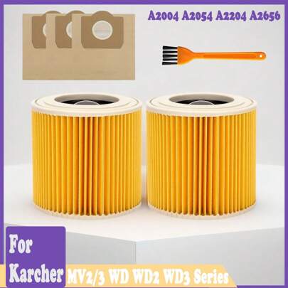 Filtro HEPA Karcher WD3 Saco de pó Filtro de ar para A2004 A2054 A2204 A2656 WD2. 250 WD3.200 WD3.300 MV3 MV2 Aspirador de pó úmido/seco Peça de reposição Filtro de cartucho de substituição Ferramentas de limpeza doméstica Acessório