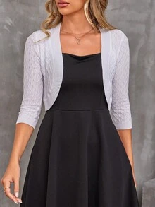 Women's 3/4 Sleeve Cropped Cardigan Bolero Sweater Open Front Ribbed Shrug For Dresses - 黑色 - 查看 1