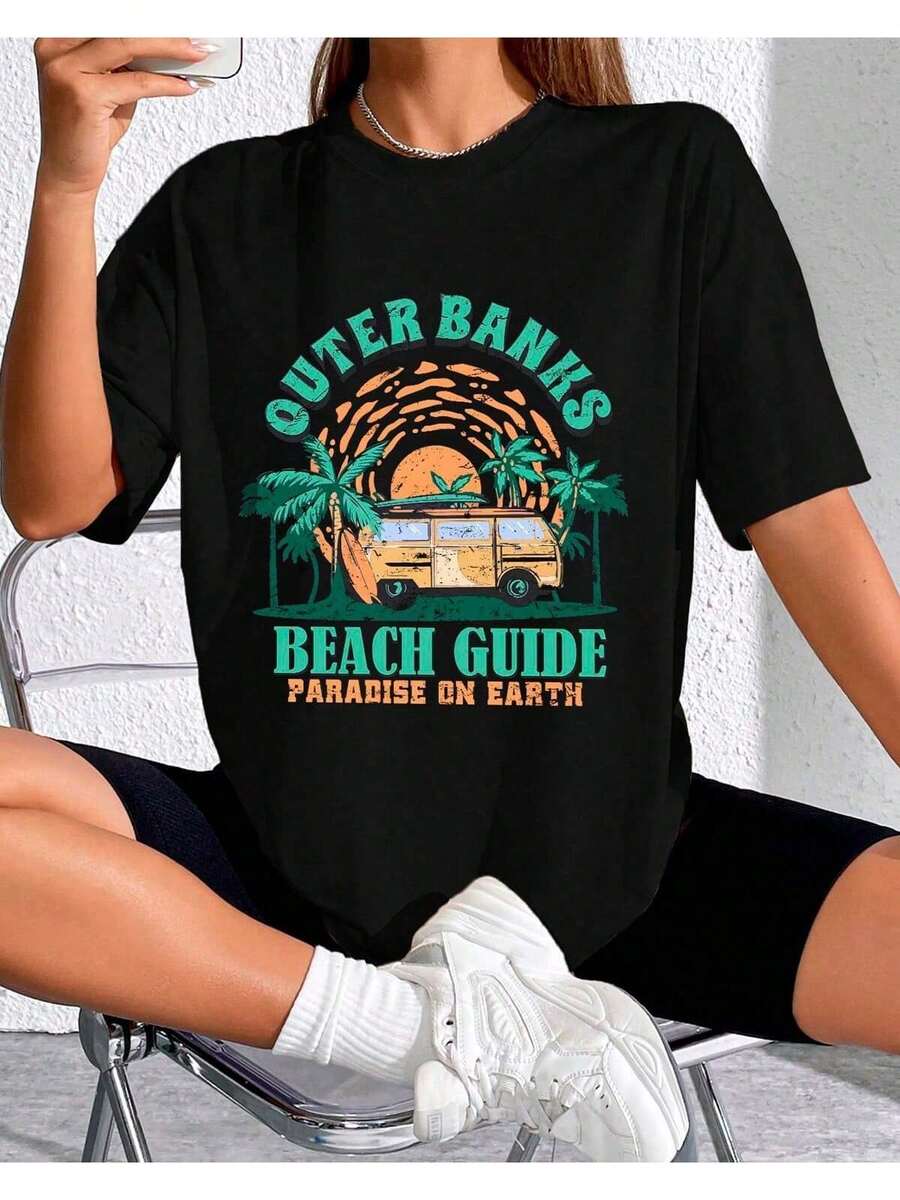 Women's Outerbanks Beach Guide Printed T-Shirt - màu đen - Xem 1