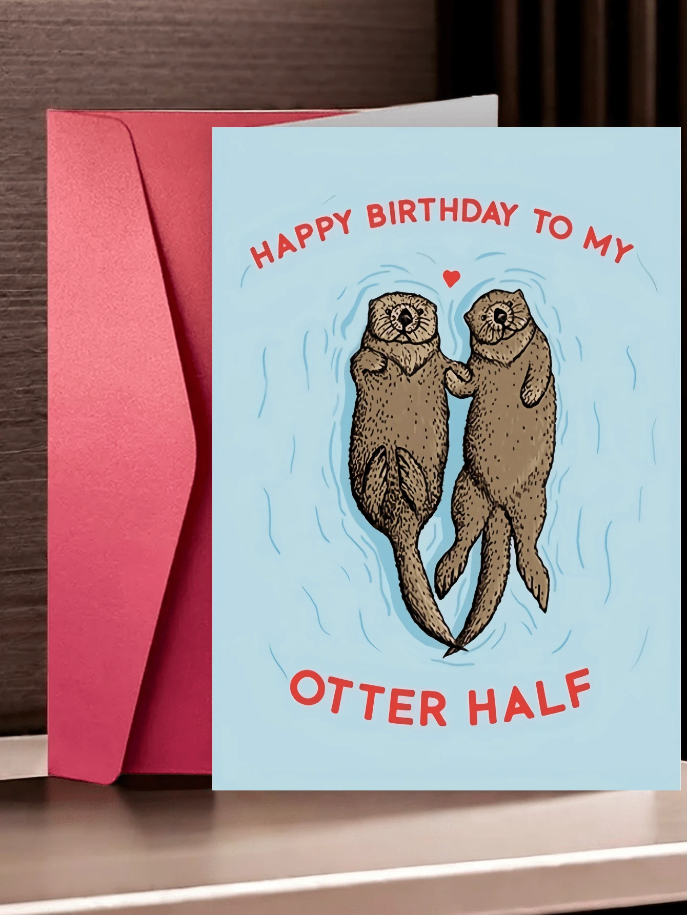 “1 张搞笑生日贺卡！‘祝我的水獭宝宝生日快乐！’ 在欧洲和美国生日和周年纪念日中非常流行！适合男朋友/女朋友、妻子/丈夫、未婚夫。可爱的动物幽默。附有信封。有趣又可爱。” - 彩色 - 查看 1