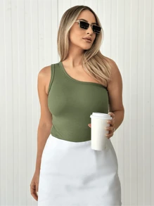 Regata nula manga feminina canelada básica premium - Verde Militar - Visão 4