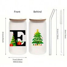 1 chiếc cốc thủy tinh mờ 16oz dùng cho Giáng sinh có in chữ 3D, nắp tre và ống hút, thích hợp đựng đồ uống đá, cà phê đá, quà tặng Giáng sinh cho gia đình và bạn bè - Nhiều màu - Xem 18