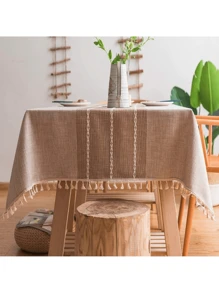 1 Pc Rectangular Tablecloth 140x220 Cm Cotton/Linen Dining Table Decoration - Khaki - View 5