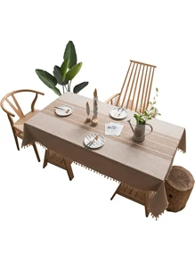 1 Pc Rectangular Tablecloth 140x220 Cm Cotton/Linen Dining Table Decoration - Khaki - View 3
