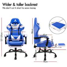 ALFORDSON Video Game Chair, Ergonomic Office Chair, Massage Racing Chair, Retractable Footrest, PU Leather, Height Adjustable And Tilt, 180kg Load Capacity - Blue and White - View 8