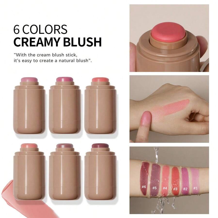 SHEIN X Milania Lakerain Pocket Blush, Creamy Stick Blush, Lightweight Formula, Long-Lasting Waterproof Moisturizing, Natural Finish, All Skin Tones, 6 Colors, Makeup Stick For Cheeks, Eyes, Lips, ≤300g - Multicolor - View 1