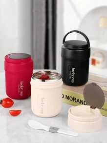 1 件不锈钢真空保温便携式午餐盒 500 毫升保温午餐食物加热汤杯保温容器便当盒带折叠勺、厨房、圣诞礼物