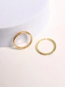 2入組時尚星月形鑽石裝飾戒指,適用於女性,可調整大小 - 星星 - 查看 8