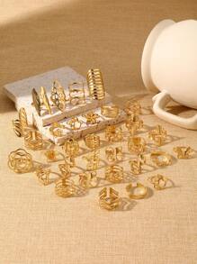 6/8/10/12/16pcs Fashion Design Cut Flowers Stainless Steel Ladies Ring Set Suitable For Ladies Daily Matching Use Holiday Jewelry Dating Engagement Wedding Gift Jewelry Size Random Style Random Valentines,Mom,Mother,Mother's Day,Gift