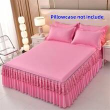 1 件高支纯色褶皱蕾丝床裙，4 季床垫保护套，奢华蕾丝边床裙让您的卧室高贵而温暖，适用于卧室、宿舍、酒店、度假出租屋、办公室午睡、床上用品（不含枕套） - 公主粉 - 查看 3