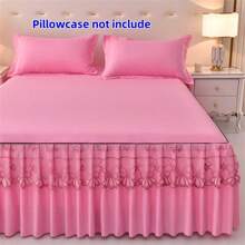 1 件高支纯色褶皱蕾丝床裙，4 季床垫保护套，奢华蕾丝边床裙让您的卧室高贵而温暖，适用于卧室、宿舍、酒店、度假出租屋、办公室午睡、床上用品（不含枕套） - 公主粉 - 查看 7