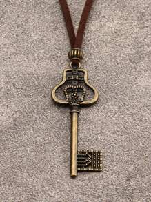 1 件复古铜色合金空心钥匙吊坠项链，适合万圣节角色扮演、情侣日常佩戴 - 絨繩 - 查看 18