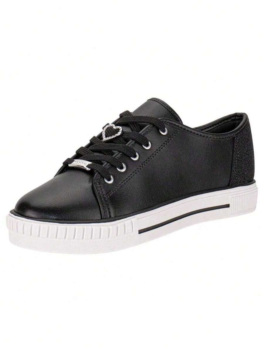 Molekinha Mini Shine Children's Casual Sneakers With Heart Detail - màu đen - Xem 1