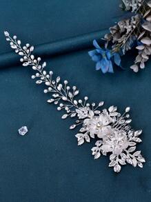 1 pieza Accesorio para el cabello de moda con brillo metálico, diseño de decoración para el cabello de novia, tocado con rhinestones para vestido formal HP511, accesorios para el cabello de boda - Plateado - Ver 10