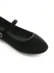 Women's Ballet Mary Jane Flats Buckle Strap Round Toe Leather Slip-On Comfortable Versatile Shoes - 黑色 - 查看 6