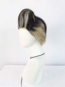 Peluca de vampiro para Halloween, cabello liso corto, mezcla de negro y rubio, peluca de cosplay de anime para hombres, para uso diario, fiesta, vacaciones, resistente al calor, peluca sintética corta y lisa negra con reflejos rubios, peluca del personaje del juego Súper Hombre, aspecto natural, peluca de cómic como regalo de cumpleaños para decoraciones navideñas y 1 pieza de gorro de peluca - Multicolor - Ver 5