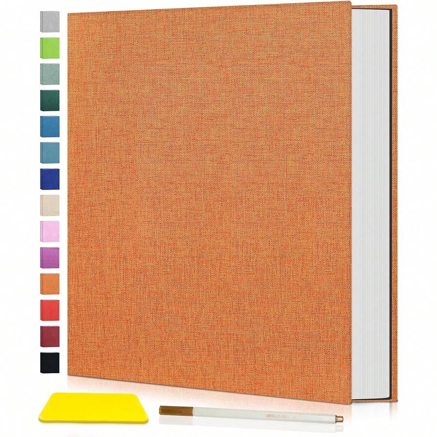 1pc Photo Album 4x6 5x7 8x10in Self Adhesive Scrapbook Album For Pictures DIY Photo Book,Metal Pen And Scraper Birthday Gifts For Women Mom,Wedding Baby Family Travel, - 橘色 - 查看 1