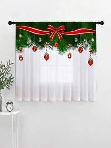 1pc Happy Christmas Themed Sheer Curtain, Semi-Transparent Silky Digital Print Christmas Decor Curtain, Various Sizes