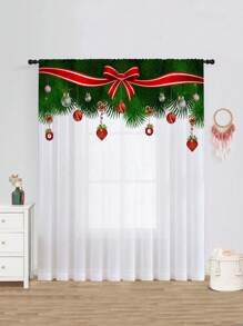 1pc Happy Christmas Themed Sheer Curtain, Semi-Transparent Silky Digital Print Christmas Decor Curtain, Various Sizes