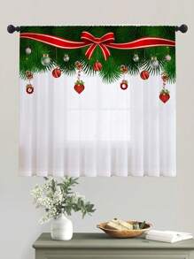 1pc Happy Christmas Themed Sheer Curtain, Semi-Transparent Silky Digital Print Christmas Decor Curtain, Various Sizes
