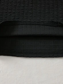 2pcs/Set Young Girl Casual Frill Trim Long Sleeve Top And Heart Strap Skirt Outfit - Black - View 6